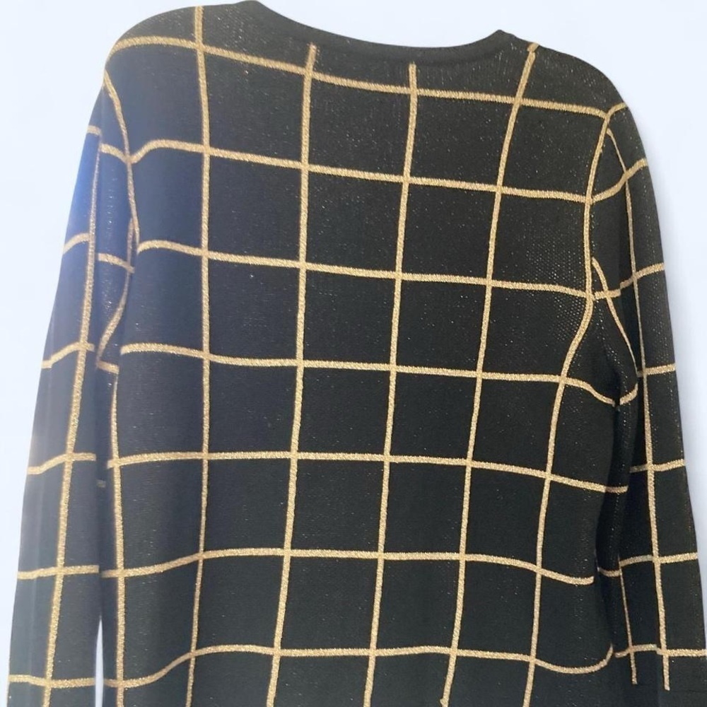 Cable & Gauge Black Cardigan with Gold Grid Pattern M - Picture 2 of 3